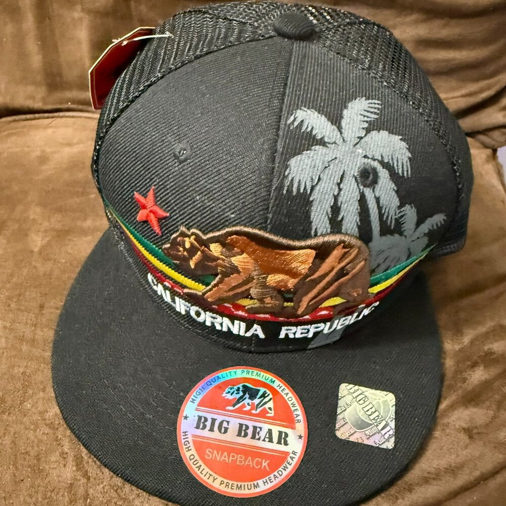 New California flag curved bill Cali adult one-size trucker hat cap.